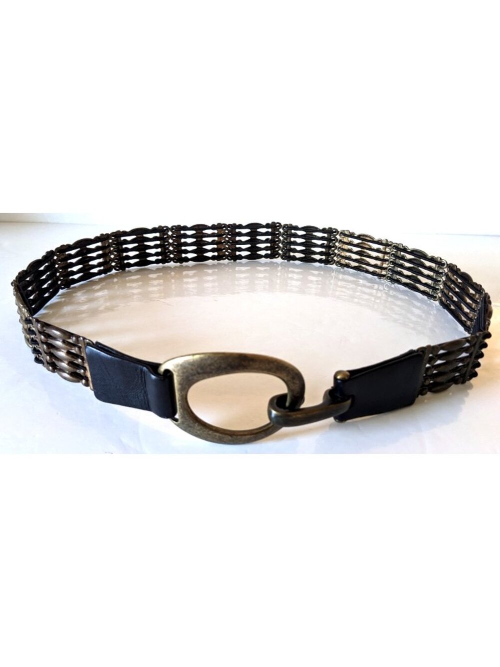 VTG Suzi Roher Women Belt Brass Leather Elastic Hook And Ring Buckle 1.5*35" M